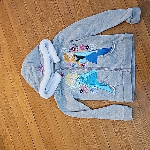 EUC Disney Store Exclusive Frozen Sparkly Grey Zip Up Hoodie - Picture 2 of 5